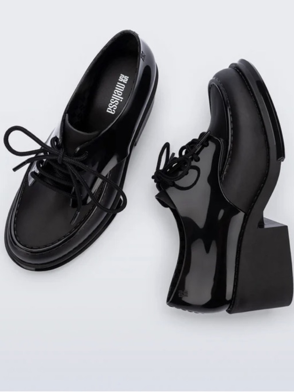 Melissa Black Patent Lace-Up Platform Oxford Loafers 8 NEW in Box